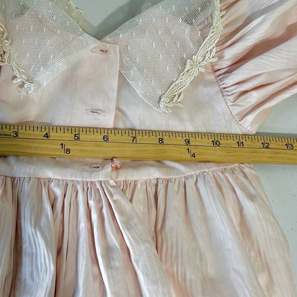 *SOLD SOLD SOLD* Vintage 80s Toddler Dress Pink Satin Lace Girl Party Dress 3T - Picture 15 of 16